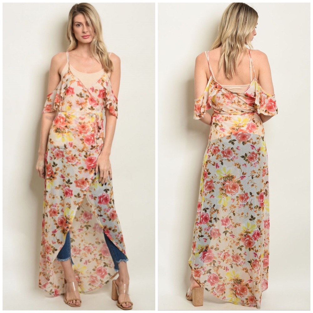 🌺 Kimono - Floral Mesh Cardigan Side Tie Duster